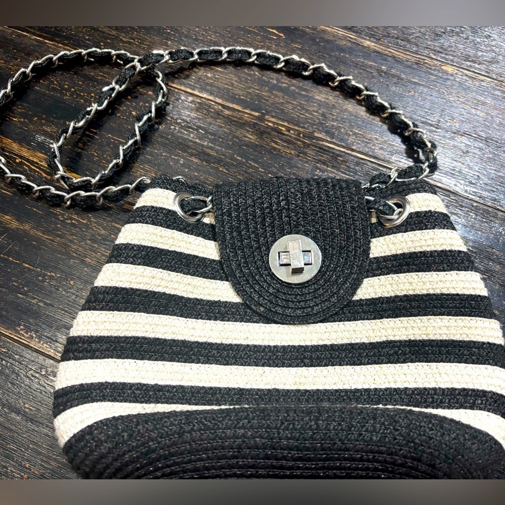 Black and White Small Straw Bag